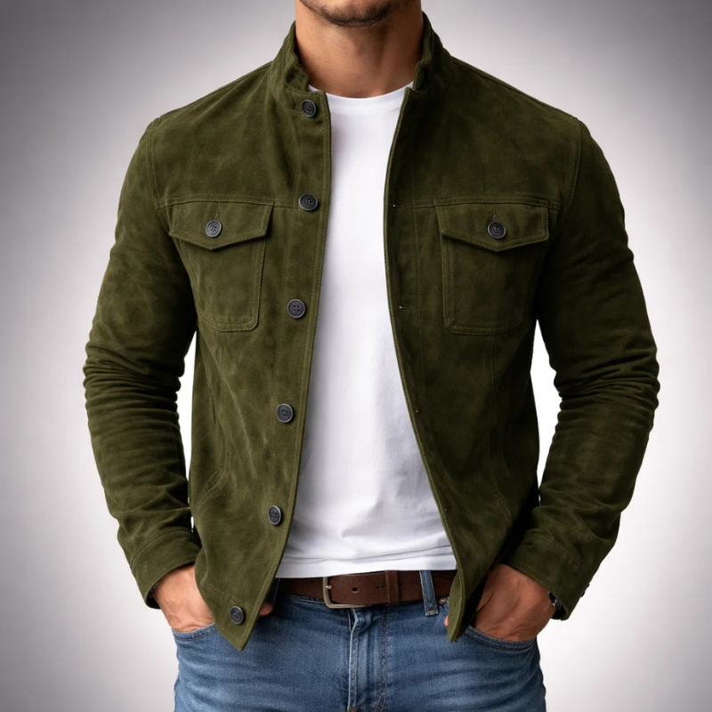 Men's Button-Front Suede-Look Jacket — view 8