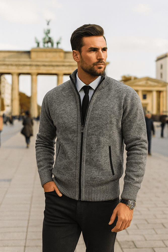 Leon Fitted Zip-Up Knit Sweater — view 1