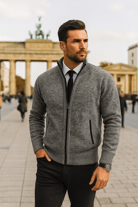 Leon Fitted Zip-Up Knit Sweater — view 1