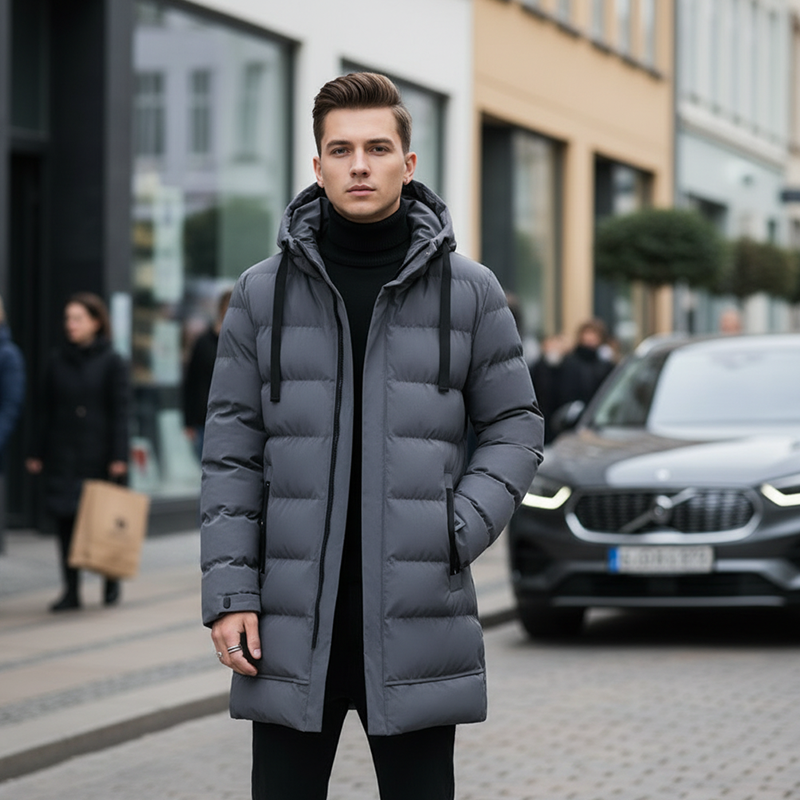Leon Long Hooded Quilted Jacket — view 3