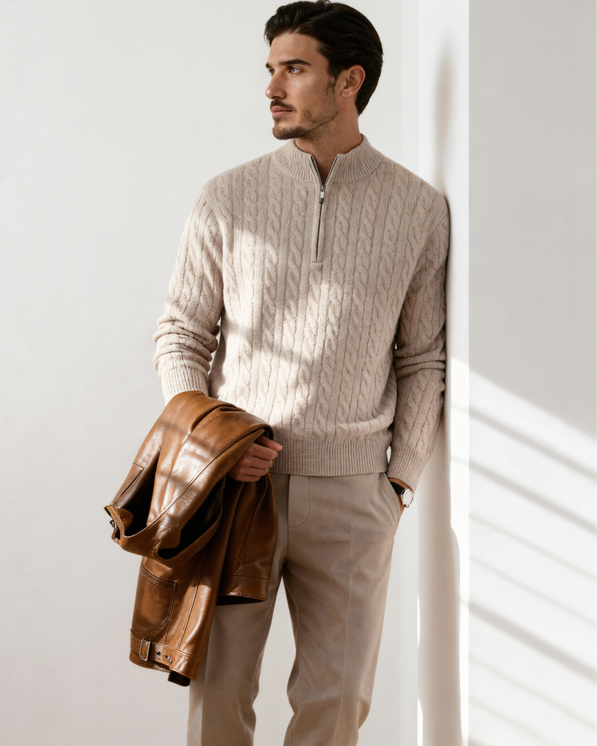 Montaren 100% Cashmere Woven Half-Zip — view 1