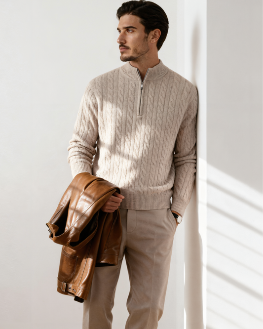 Montaren 100% Cashmere Woven Half-Zip — view 1