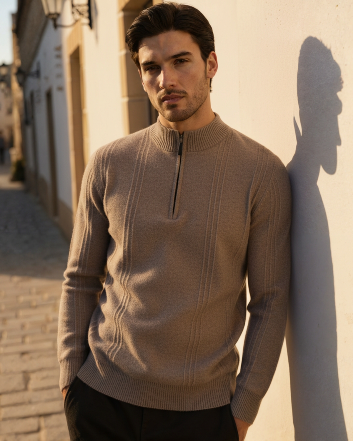 Montaren 100% Cashmere Ribbed Half-Zip — view 1