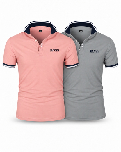 Premiere Polo Shirt Set (2-Pack) in Coral + Gray