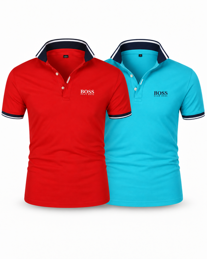 Premiere Polo Shirt Set (2-Pack) in Red + Blue