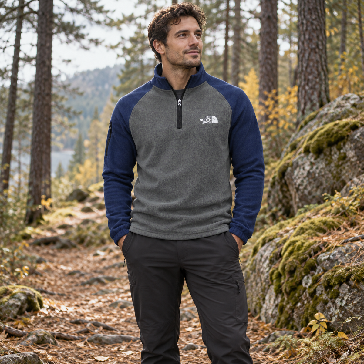 Men’s Quarter-Zip Microfleece Pullover — styled editorial
