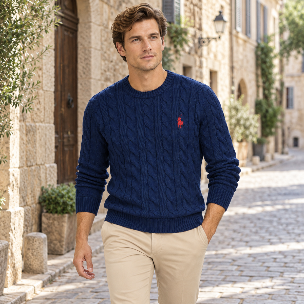 Classic Cable-Knit Sweater — styled editorial